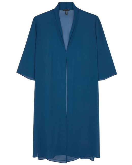 Eileen Fisher Blue Semi-Sheer Silk Jacket