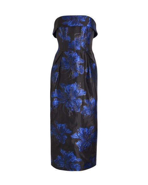 Rebecca Vallance Blue Alexandra Floral-Jacquard Woven Midi Dress