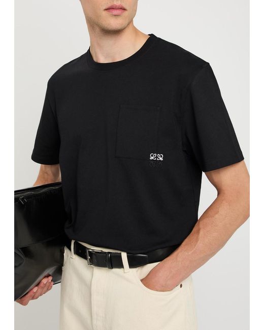 Loewe Black Logo-Embroidered Cotton T-Shirt for men