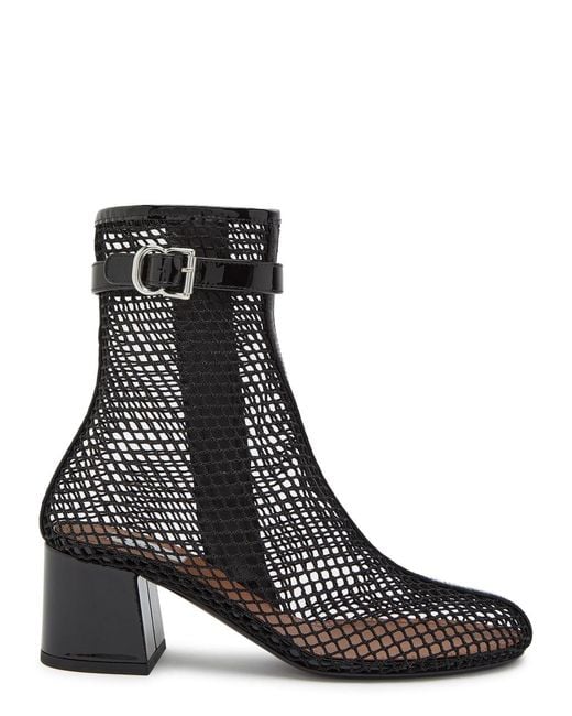 Alaïa Black Fishnet 55 Patent Leather Ankle Boots