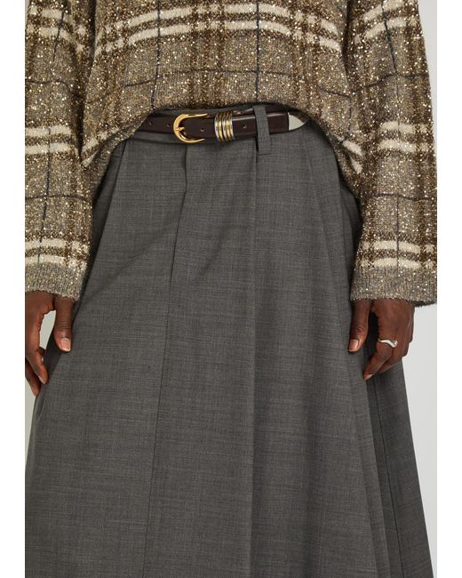 Brunello Cucinelli Gray Tailored Pleated Wool-Blend Midi Skirt