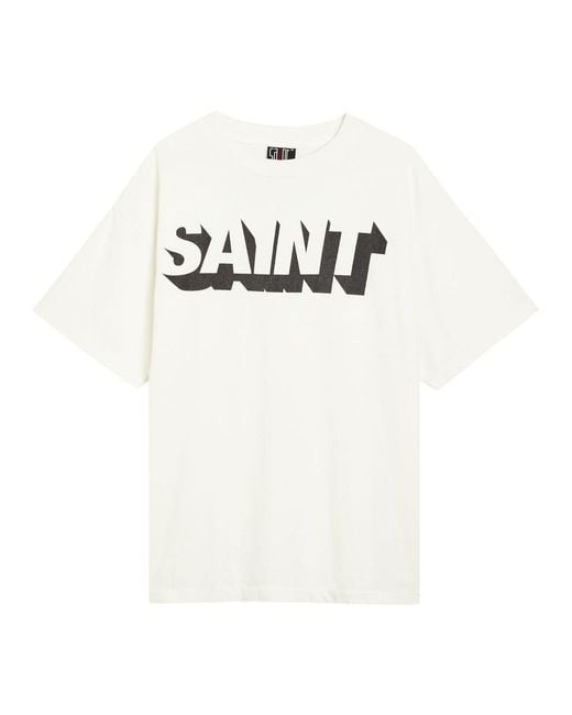 SAINT Mxxxxxx White Alpha Logo-Print Cotton T-Shirt for men