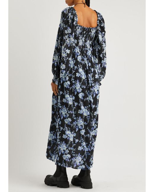 Free People Black Jaymes Floral-print Woven Midi Dress