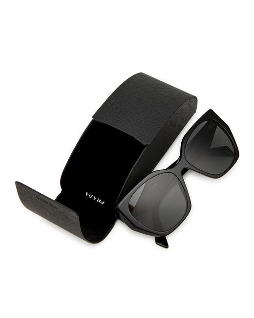 Prada Black Hexagon-frame Sunglasses Designer-engraved Lenses, Designer-stamped Temples, 100% Uv Protection