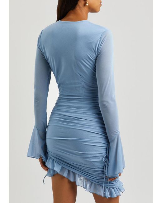 De La Vali Blue Galle Ruched Chiffon Mini Dress