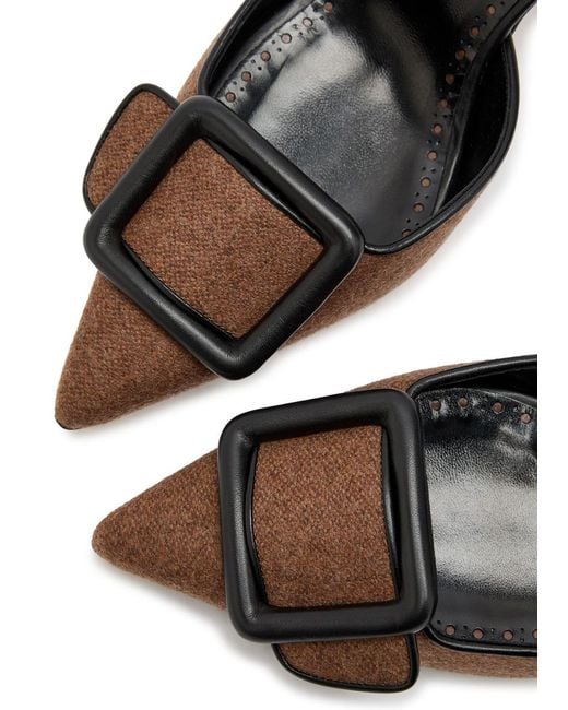 Manolo Blahnik Brown Mayslibi 70 Slingback Leather Pumps