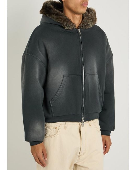 Picante Black Reversible Hooded Faux Fur Cotton Jacket for men