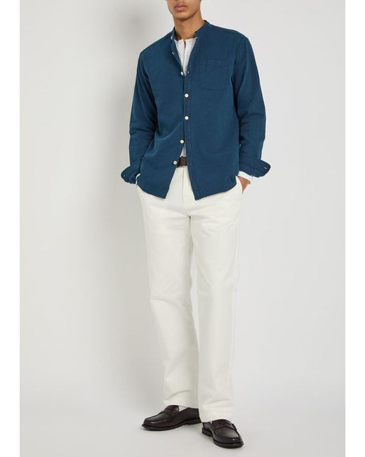 Oliver Spencer Blue Grandad Cotton Shirt for men