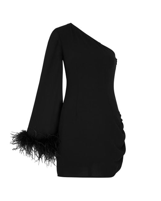 De La Vali Black Porscha Feather-trimmed Mini Dress
