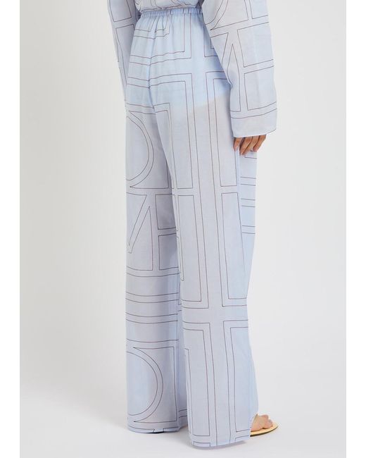 Totême Blue Logo-Monogrammed Cotton-Blend Pyjama Trousers