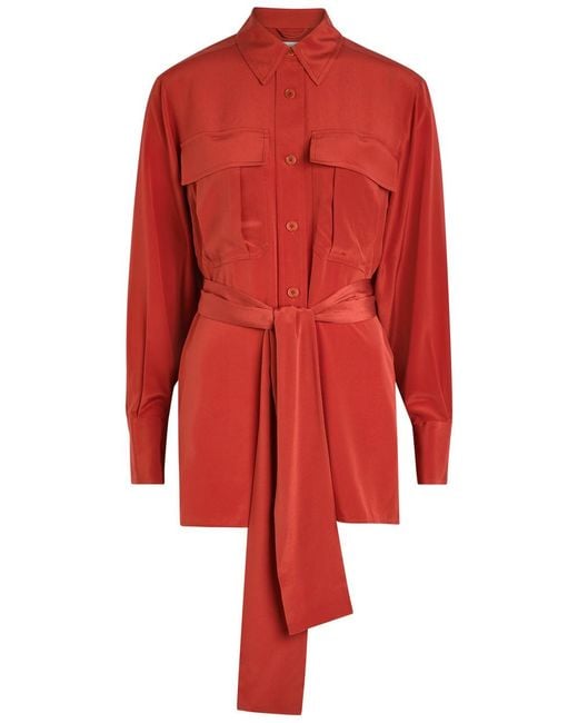 Joseph Red Yas Belted Silk Shirt