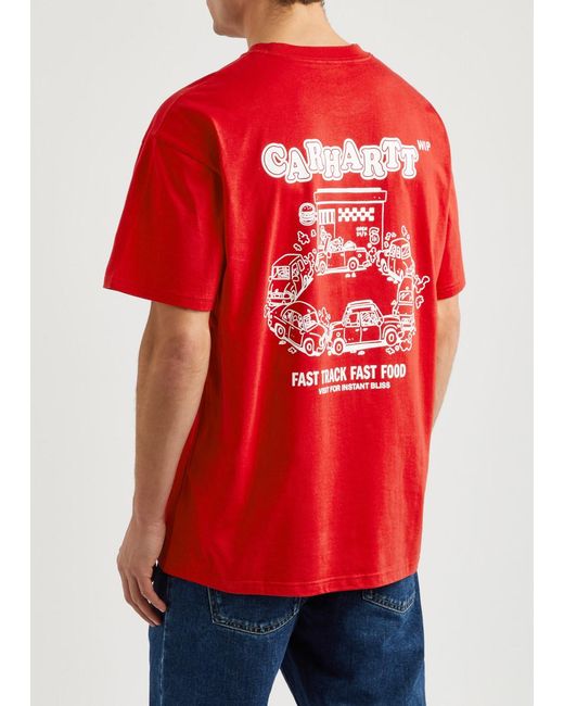 Carhartt Red Fast Food Printed Cotton T-Shirt for men