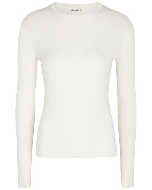 Lisa Yang White Vivian Long Sleeve Cotton And Cashmere-Blend Top
