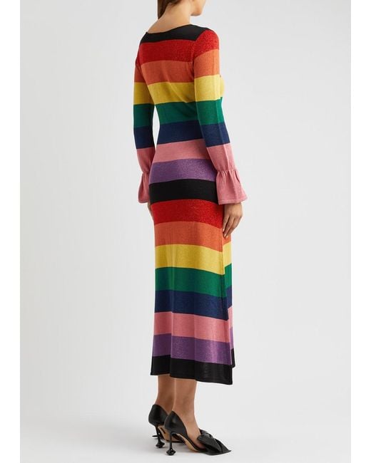 Olivia Rubin Multicolor Zuri Striped Metallic-knit Dress