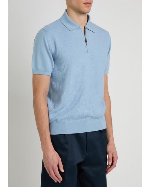 Canali Blue Panelled Cotton Polo for men