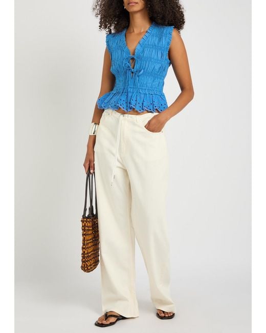 Rails Blue Martine Smocked Cotton-Poplin Top