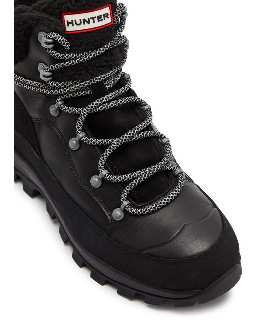 Hunter Black Explorer Panelled Leather Hiking Boots