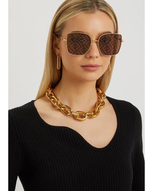 Fendi Brown Ff-Print Square-Frame Sunglasses
