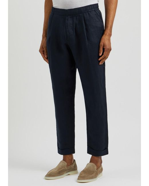 CHE Blue Tapered Linen Trousers for men
