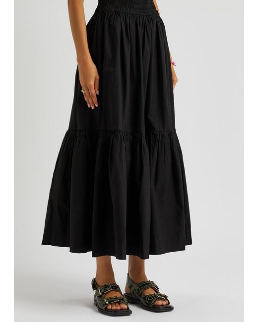 Ganni Black Cotton-poplin Midi Skirt