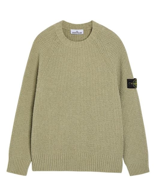 Stone Island Green Ribbed Bouclé Cotton-Blend Jumper for men