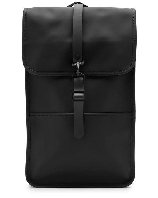 Rains Black Rubberised Backpack for men