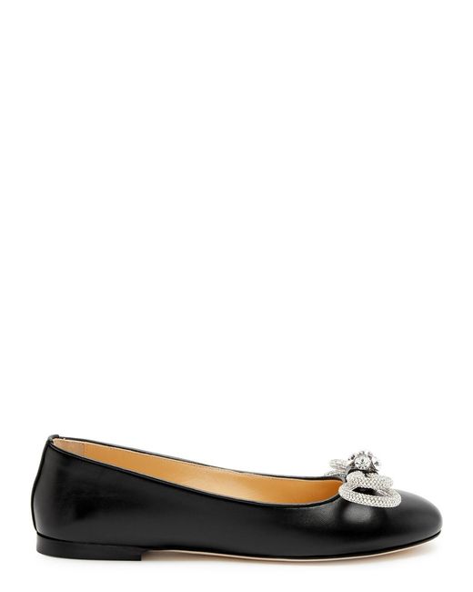 Mach & Mach Black Double Bow Leather Ballet Flats