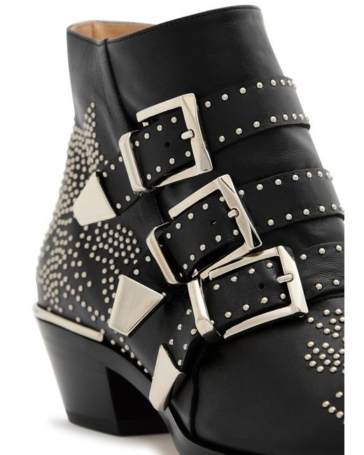 Chloé Black Susanna 40 Studded Leather Ankle Boots