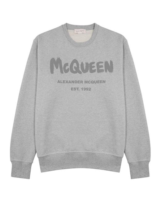 Alexander McQueen Gray Graffiti Logo-print Cotton Sweatshirt for men
