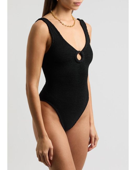 Hunza G Black Celine Cut-Out Seersucker Swimsuit