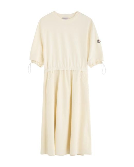 Moncler Natural Abito Cotton And Woven Midi Dress