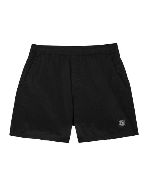 Stone Island Black Crinkled Nylon Swim Shorts for men