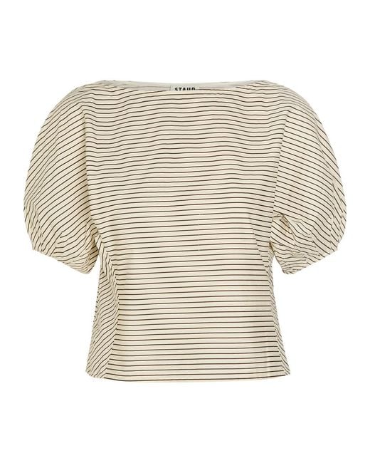 Staud White Didi Striped Stretch-Cotton Top