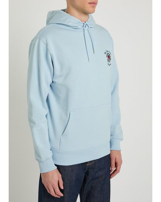 Drole de Monsieur Blue Nfpm Floral-Embroidered Hooded Cotton Sweatshirt for men
