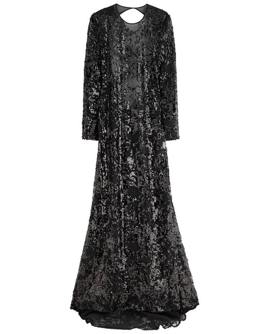 Victoria Beckham Black Sequin-Embellished Open-Back Tulle Gown