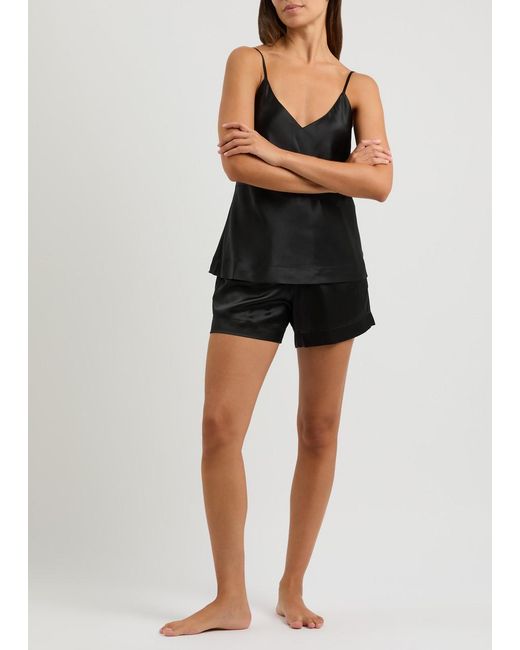 Fleur Of England Black Fleur Du Jour Silk-Satin Pyjama Shorts