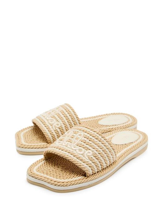 Chloé White Sand Striped Woven Sliders