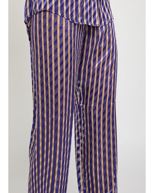 Dries Van Noten Purple Pachas Striped Straight-Leg Devoré Trousers
