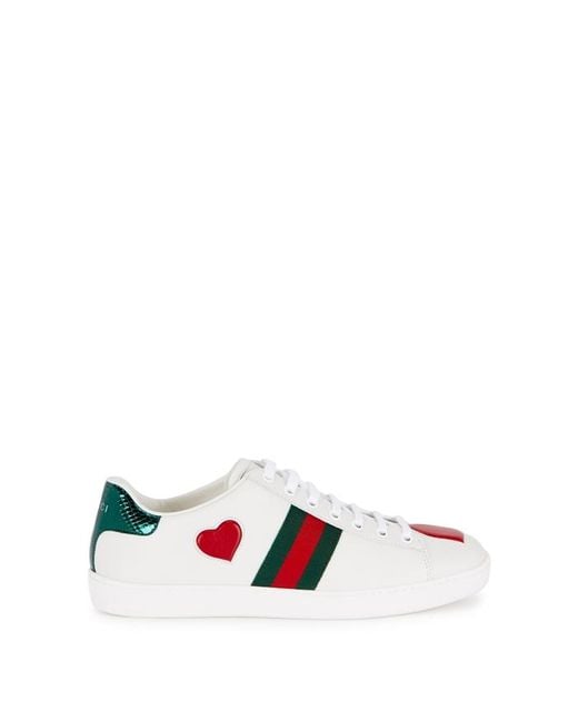 Gucci White Ace Heart-embellished Leather Sneakers