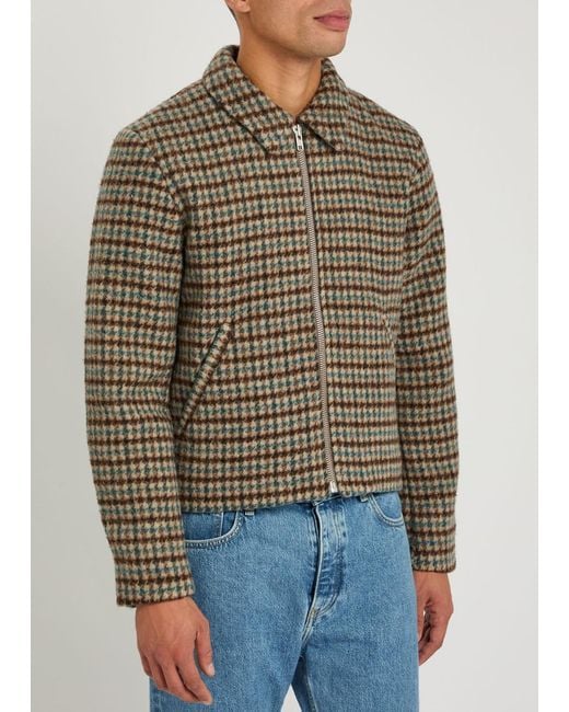 Won Hundred Brown Dutton Houndstooth Brushed Wool-Blend Jacket for men