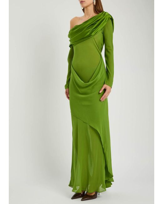 Christopher Esber Green Draped Silk-Chiffon Gown