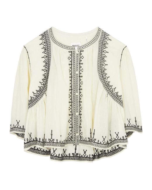 Isabel Marant Natural Perkins Embroidered Cotton Blouse