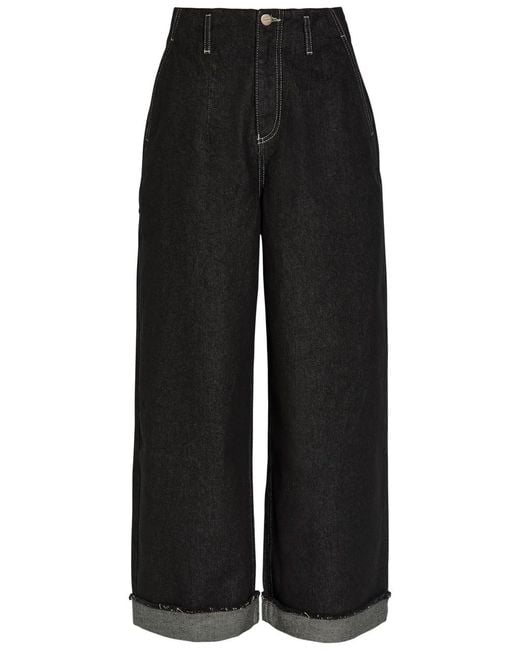 Damson Madder Black Pascal Turn-Up Wide-Leg Jeans