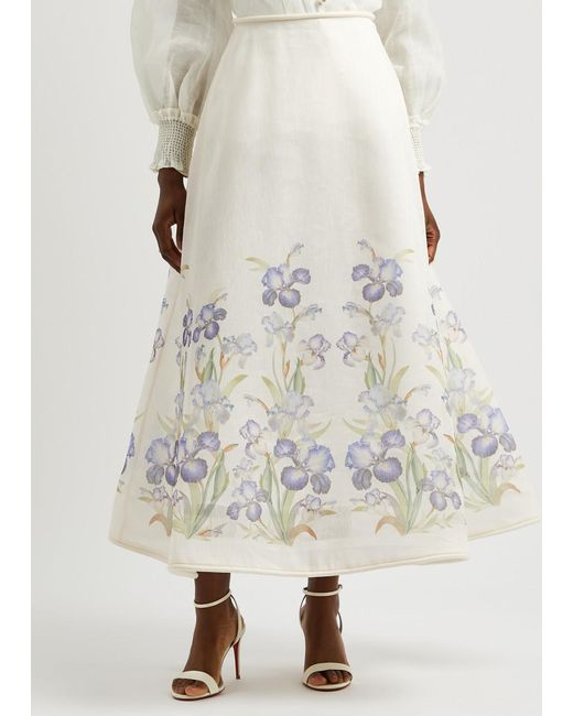 Zimmermann White Natura Floral-Print Organza Maxi Skirt