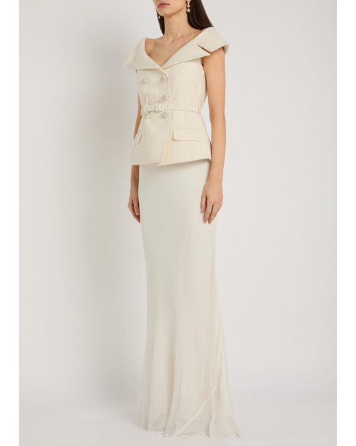 Self-Portrait White Tailored Double-Breasted Bouclé Maxi Dress