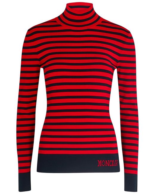 Moncler Red Lupetto Striped Stretch-Knit Top