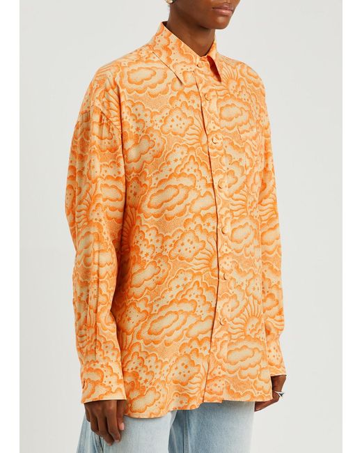 Stella McCartney Orange Cloud-print Silk Shirt