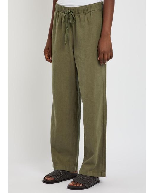 Eileen Fisher Green Straight-Leg Cotton And Linen-Blend Trousers