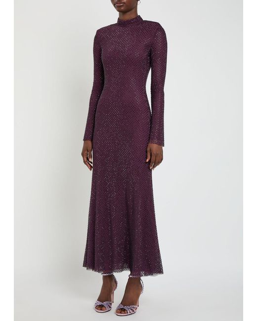 Self-Portrait Purple Crystal-Embellished Mesh Gown