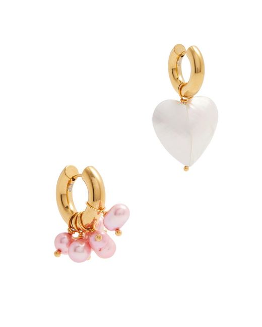 Timeless Pearly White Asymmetric 24kt Gold-plated Hoop Earrings